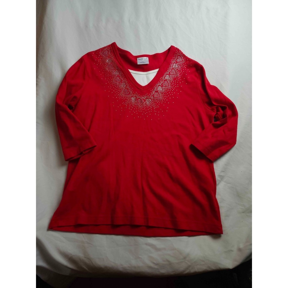 Decorated Originals Top Womens L Red Rhinestone Embellished Dopamine Dressing
